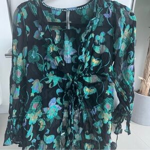 Floral Black and Green Women's Top